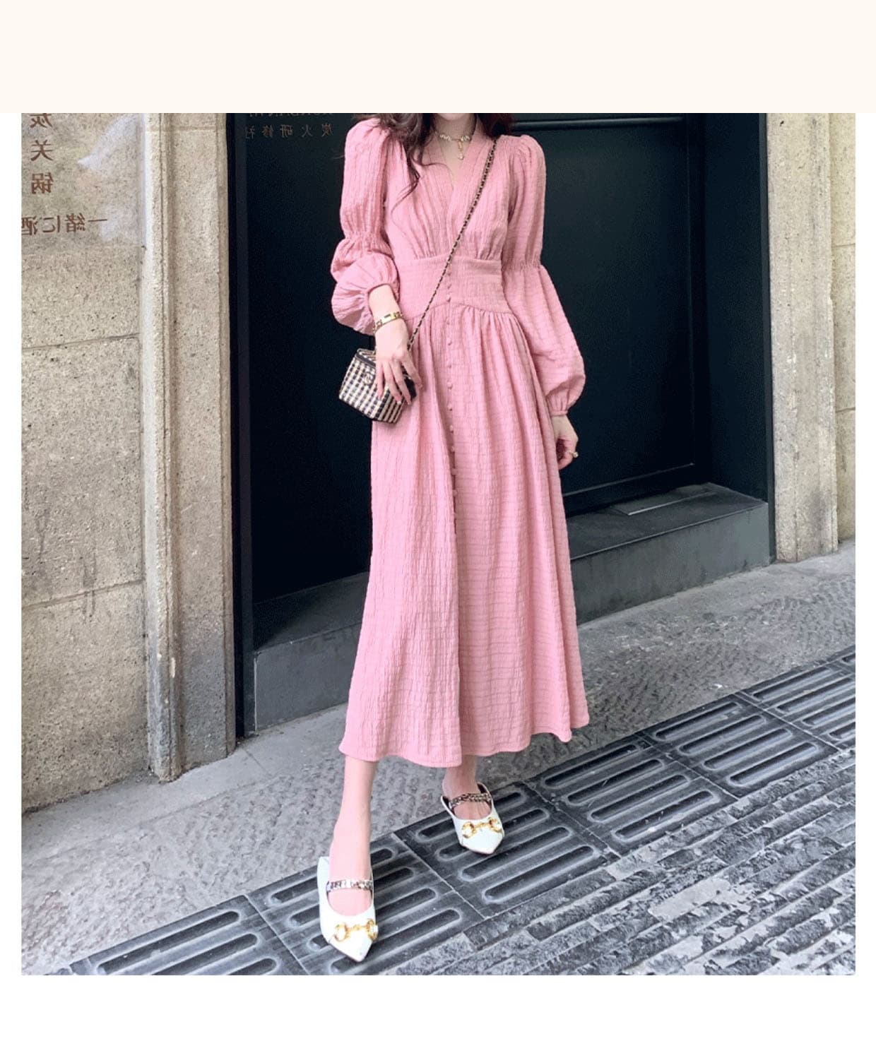 大人ワンピース ロング ふんわり袖 大人華やぎワンピース