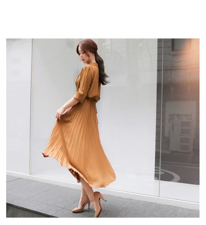大人ワンピース ロング ふんわりプリーツワンピース