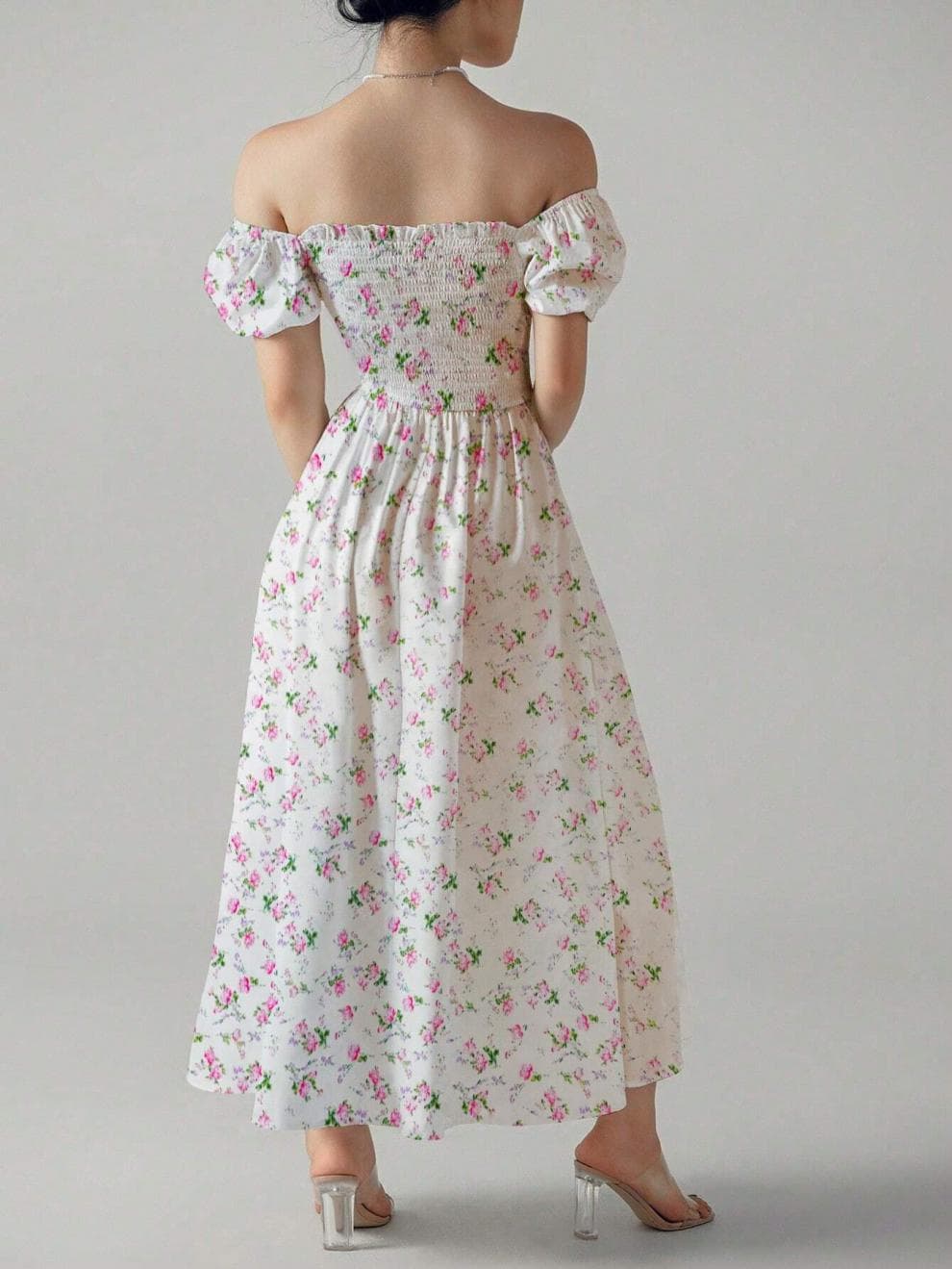 大人ワンピース ロング 花柄シャーリングワンピース
