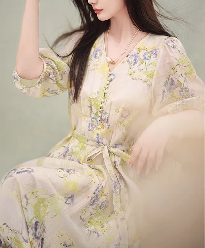 大人ワンピース ロング 花園の詩 ふんわり袖ロングワンピース
