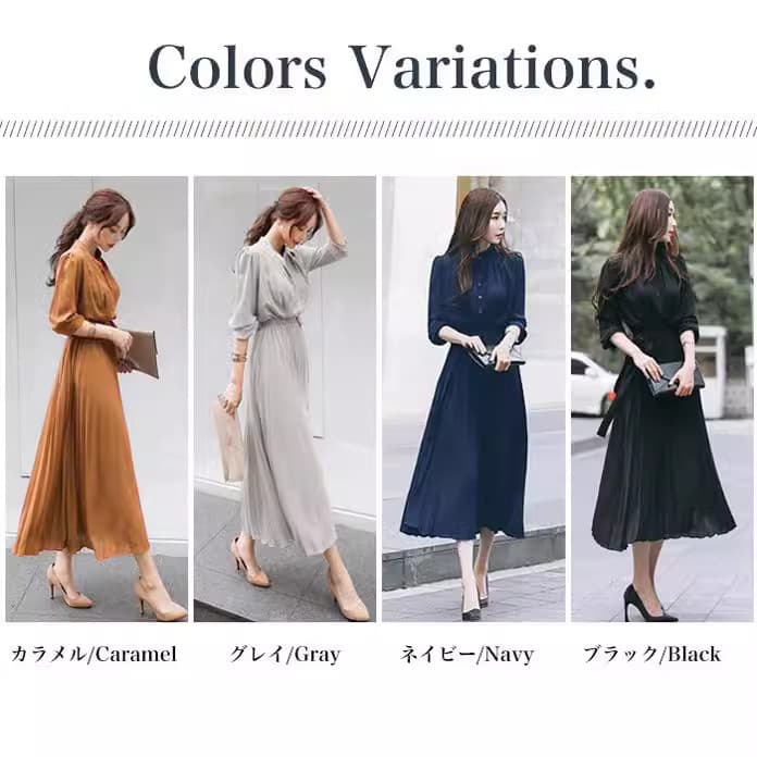 大人ワンピース ロング ふんわりプリーツワンピース