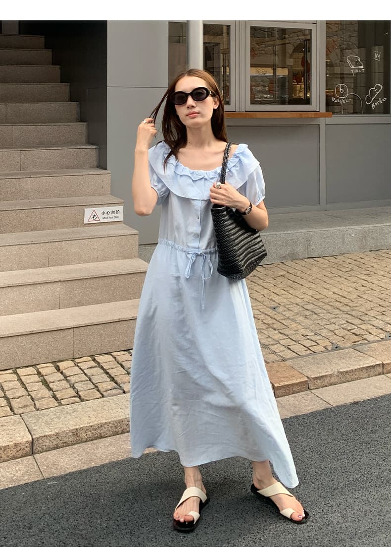 大人ワンピース ロング フリルデコルテ リゾートロングワンピース
