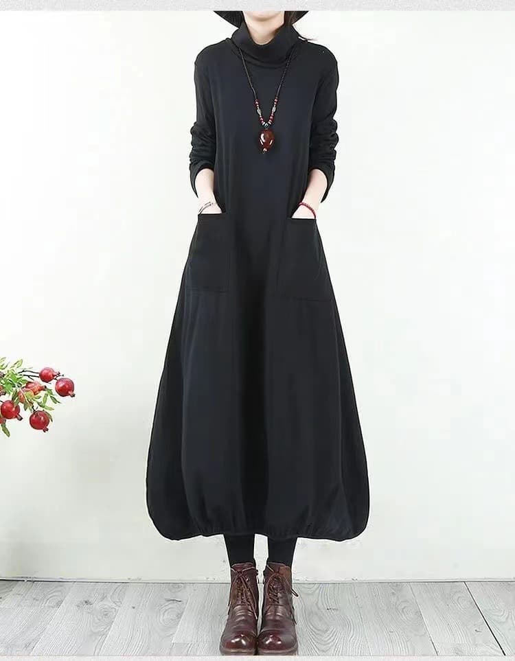 大人ワンピース ロング すっきりシルエット バルーンワンピース