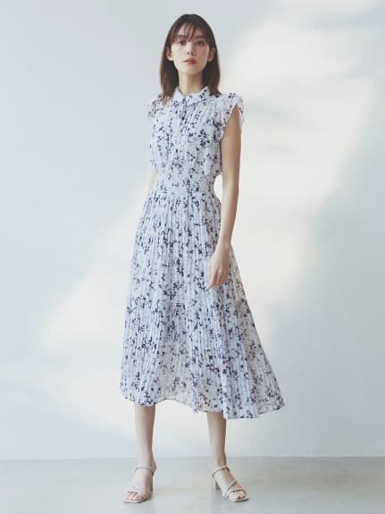 大人ワンピース ロング 花柄プリーツワンピース