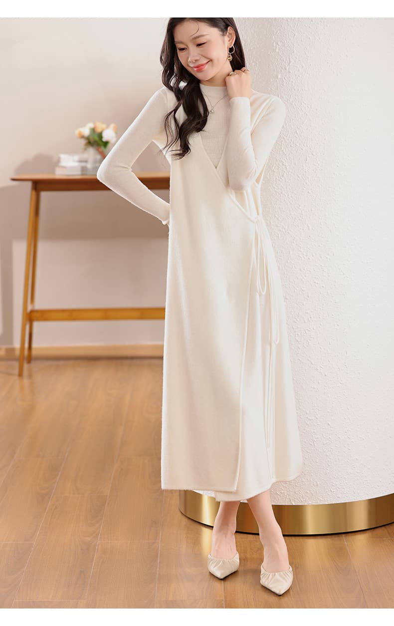 大人ワンピース ロング 上品ニットドレープロングワンピース