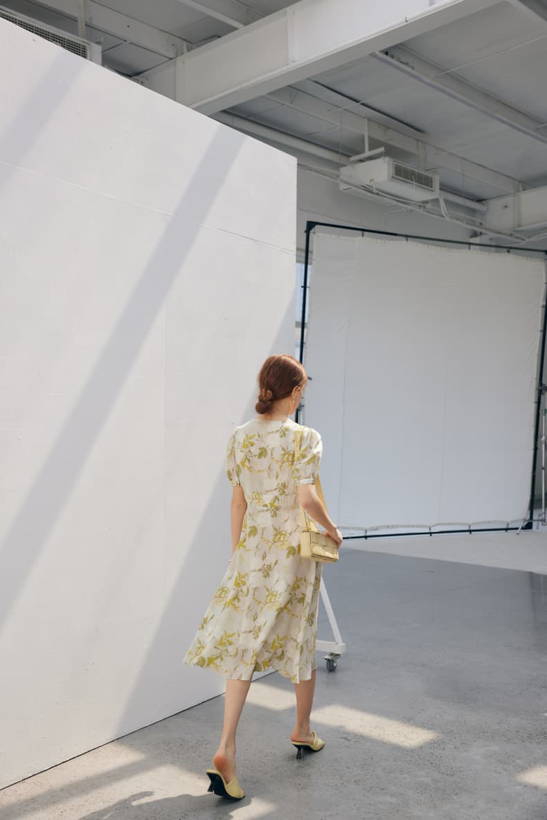 大人ワンピース ロング 優美な花柄プリント大人ガーリーワンピース
