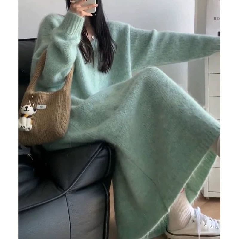 大人ワンピース ロング ふんわり柔らか大人の優美ニットワンピース