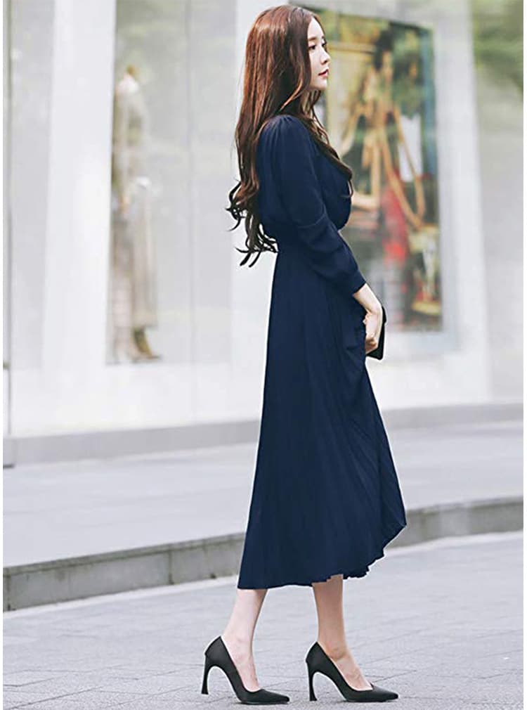 大人ワンピース ロング 上品シルエット プリーツロングワンピース