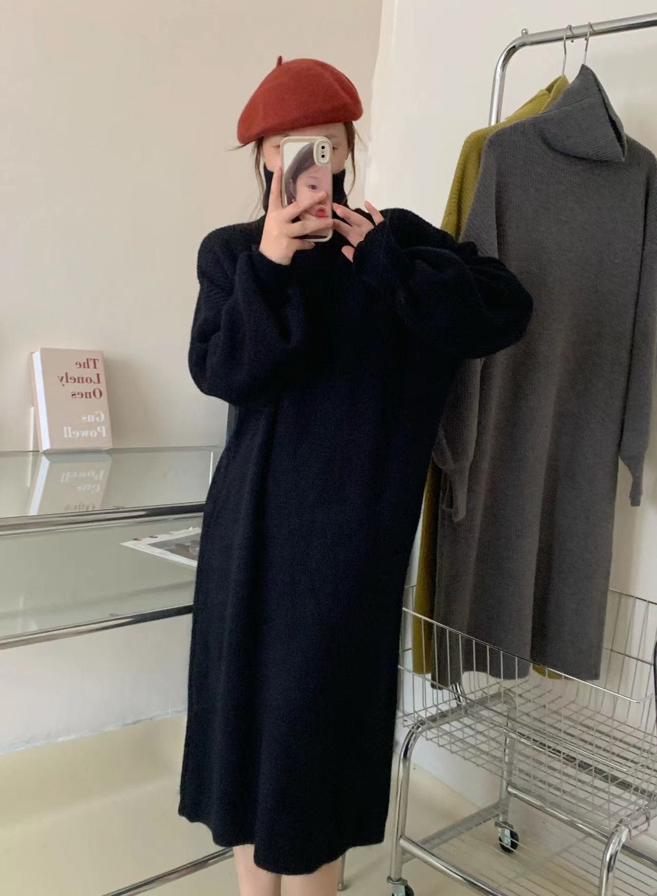 大人ワンピース ロング シンプル大人ニットワンピース