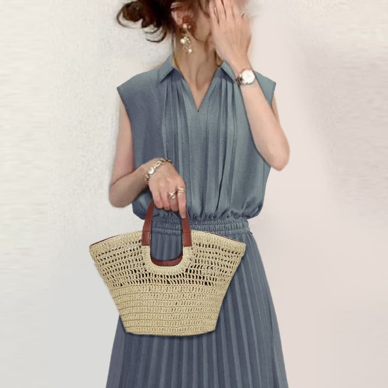 大人ワンピース ロング シアー素材プリーツロングワンピース