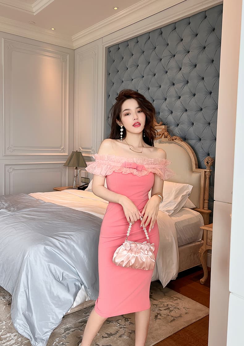 大人ワンピース ロング 優美なチュールフリルワンピース