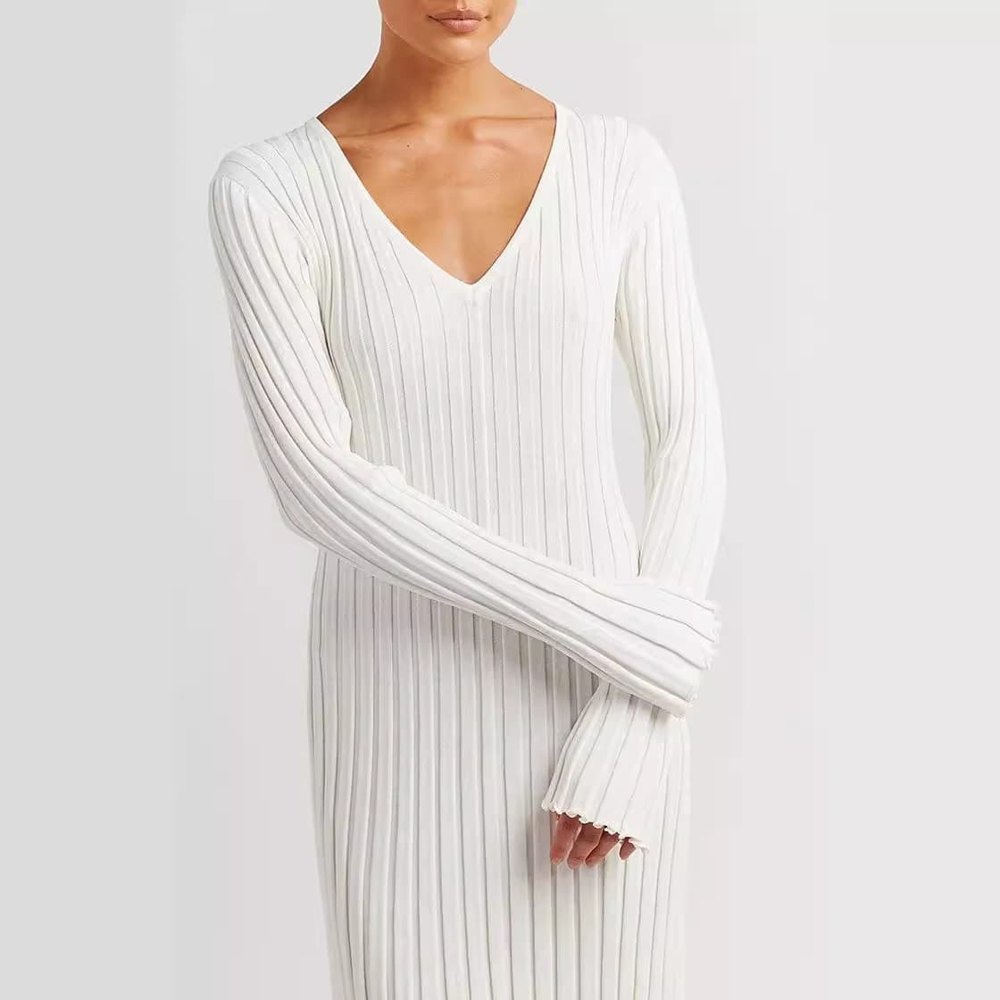 大人ワンピース ロング リブ編みフィット美シルエットワンピース