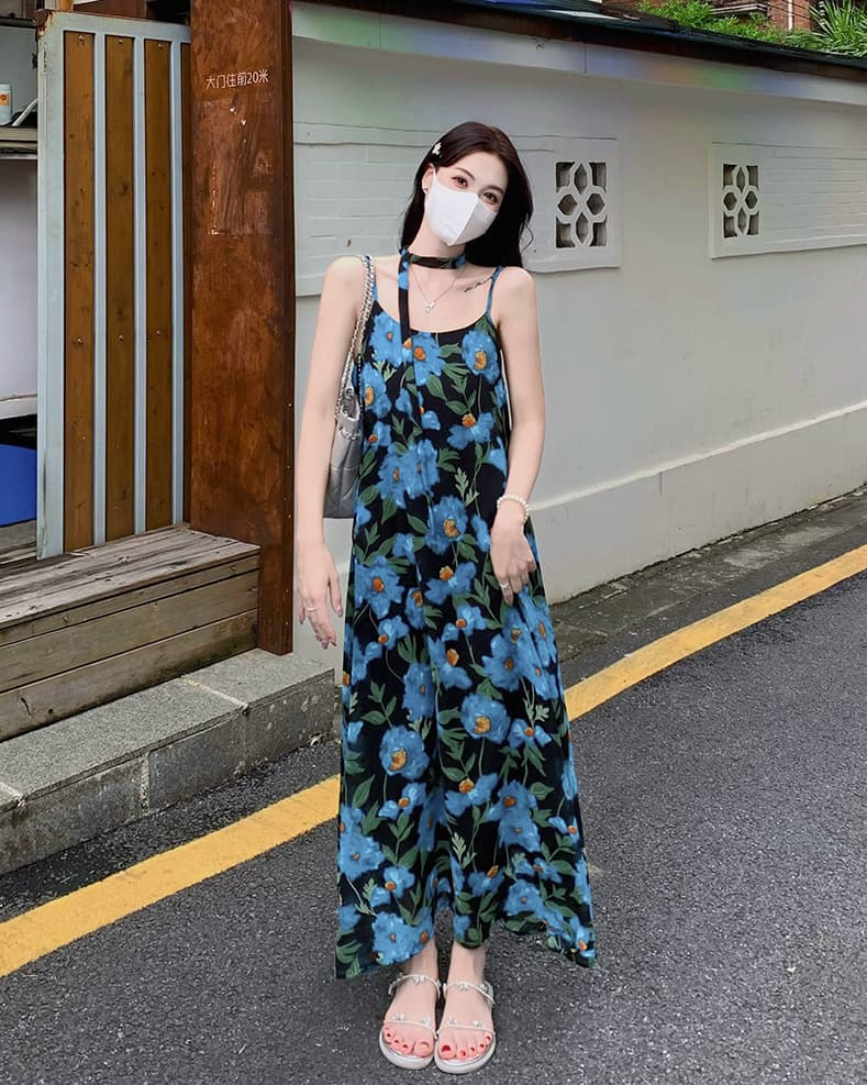 大人ワンピース マキシ 花柄キャミソールマキシ丈ワンピース