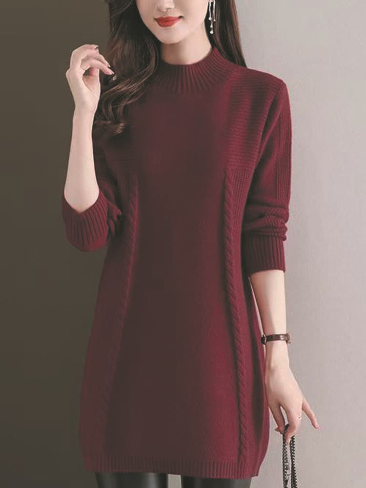 大人ワンピース ロング 秋冬シンプルニットワンピース