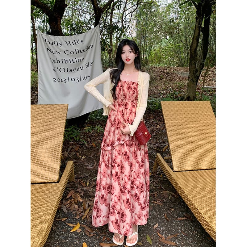 大人ワンピース マキシ 大人の花柄キャミマキシワンピース