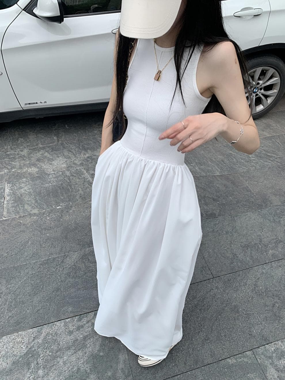 大人ワンピース ロング シンプルロングキャミワンピース