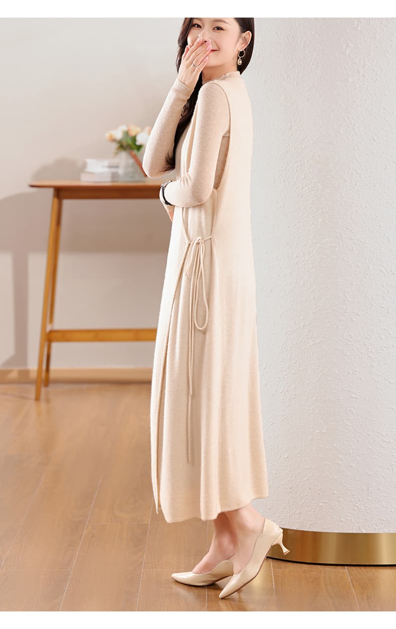 大人ワンピース ロング 上品ニットドレープロングワンピース