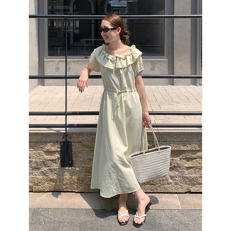 大人ワンピース ロング フリルデコルテ リゾートロングワンピース