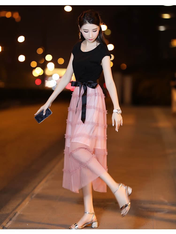 大人ワンピース ロング シアーティアードロングワンピース