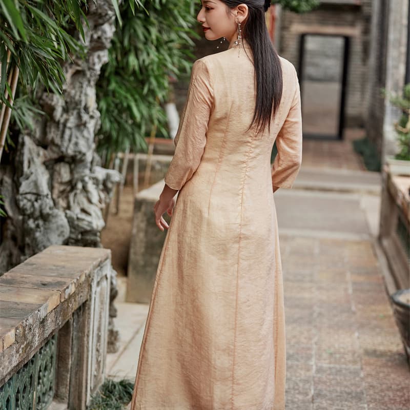 大人ワンピース ロング 優美なプリーツ チャイナ風ワンピース
