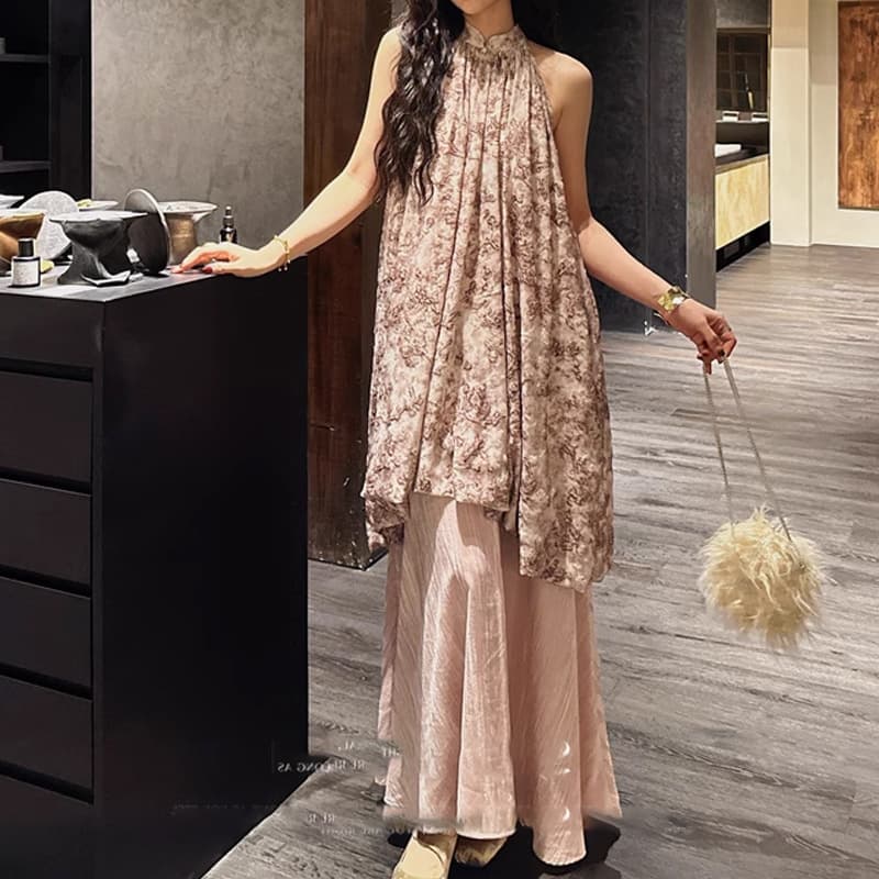 大人ワンピース ロング シアーレース切替 フェミニンワンピース