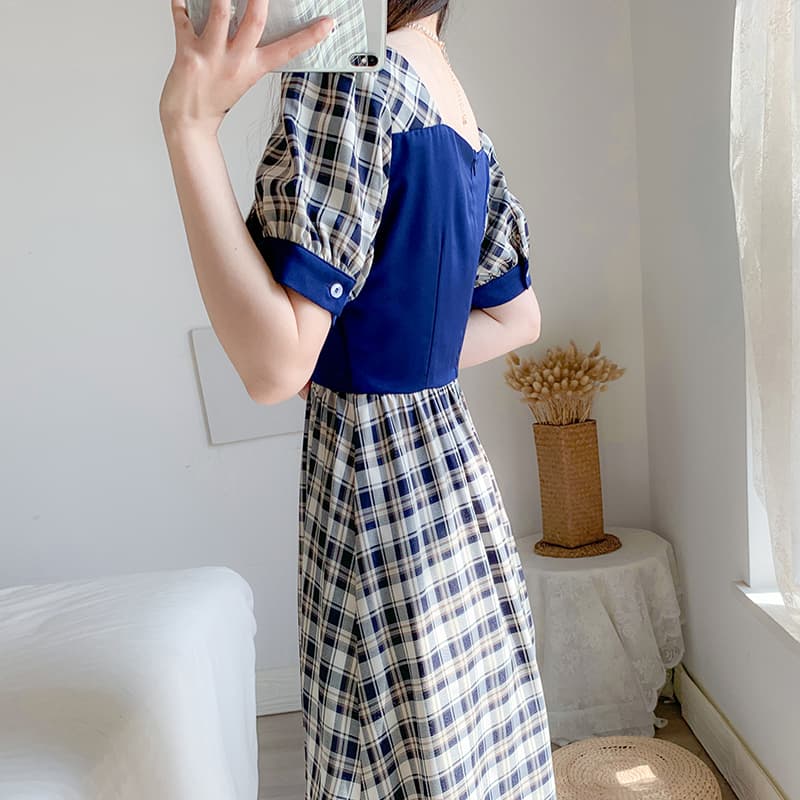 大人ワンピース ロング タータンチェック リボン付きワンピース