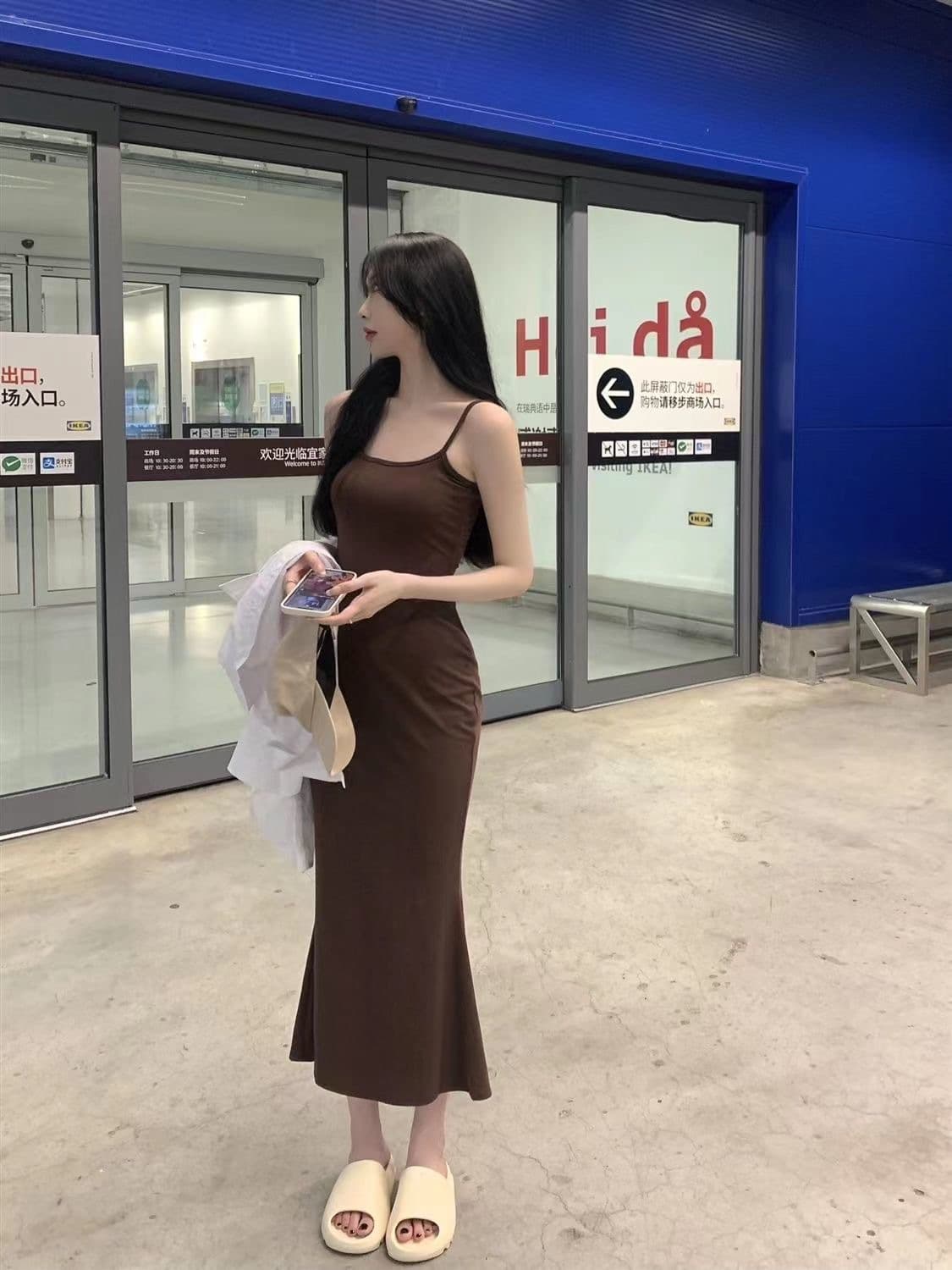 大人ワンピース ロング なめらかシルエットキャミソールワンピース