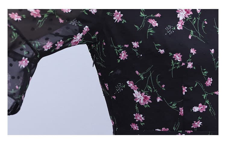 大人ワンピース ロング 七分袖シフォンフレアワンピース