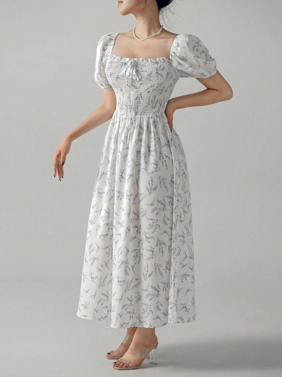 大人ワンピース ロング 花柄シャーリングワンピース