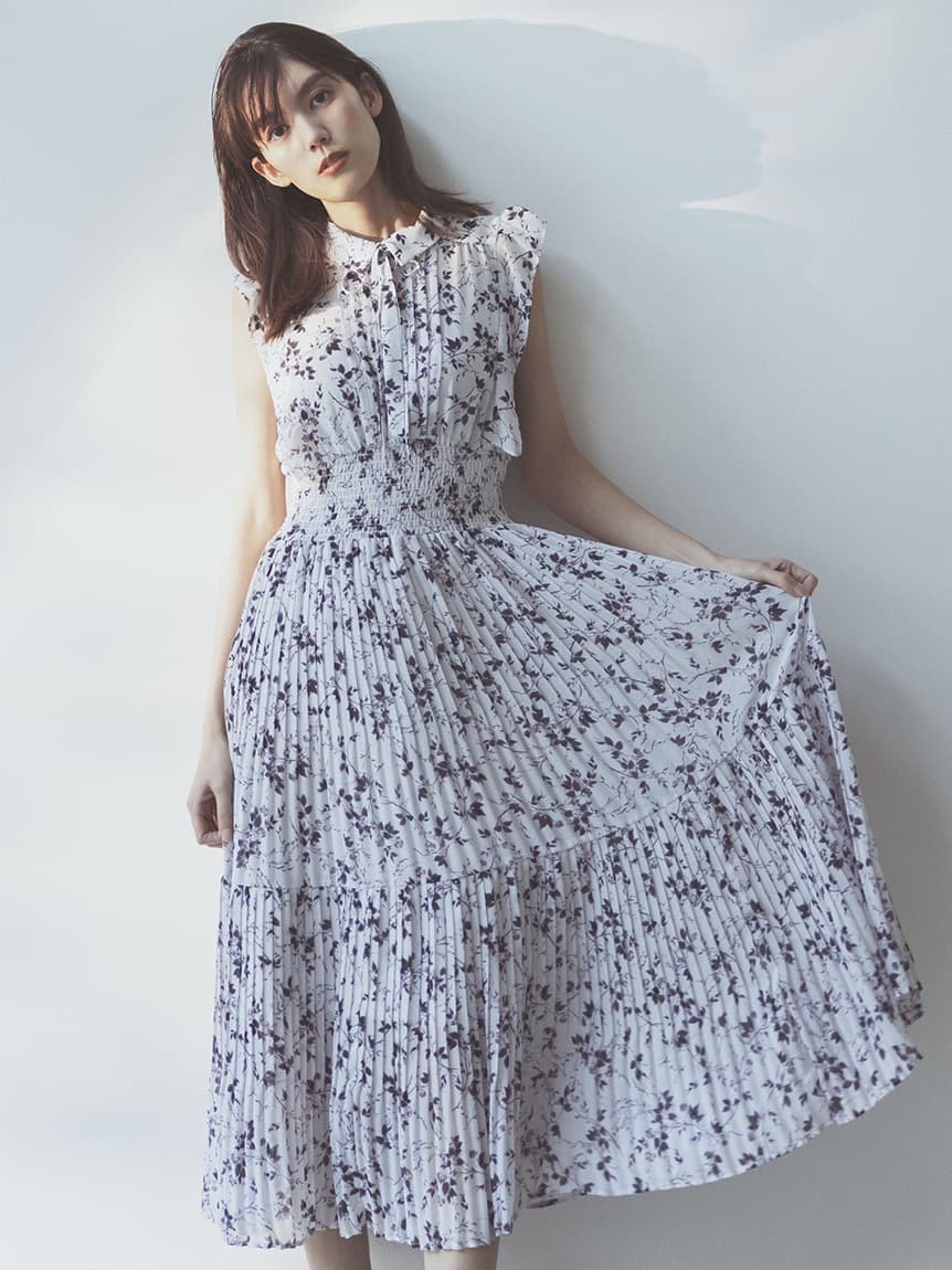 大人ワンピース ロング 花柄プリーツワンピース