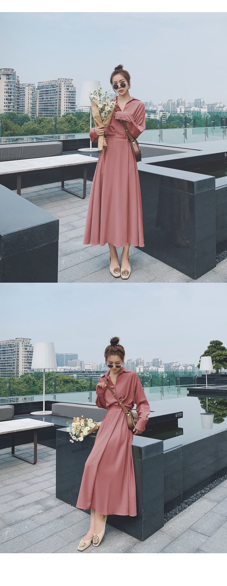 大人ワンピース ロング 上品シルエットシャツロングワンピース
