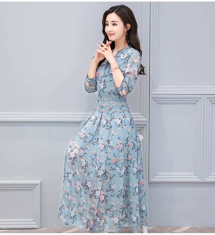 大人ワンピース ロング 花柄シフォンロングワンピース