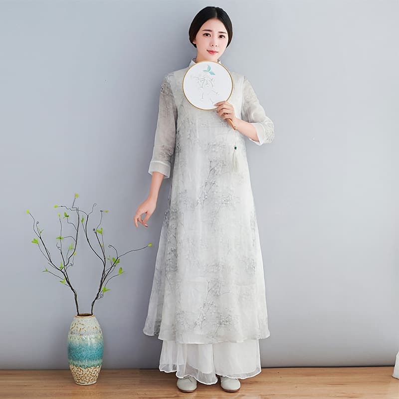 大人ワンピース ロング 刺繍チャイナワンピース