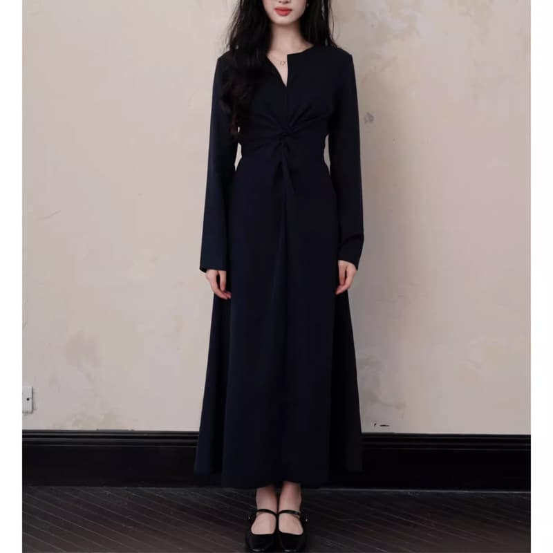 大人ワンピース ロング ツイストデザイン シンプルワンピース
