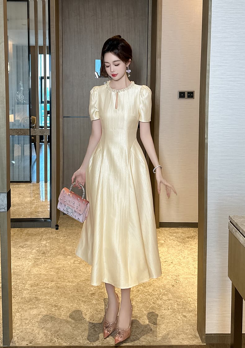 大人ワンピース ロング パール襟付きプリンセスワンピース