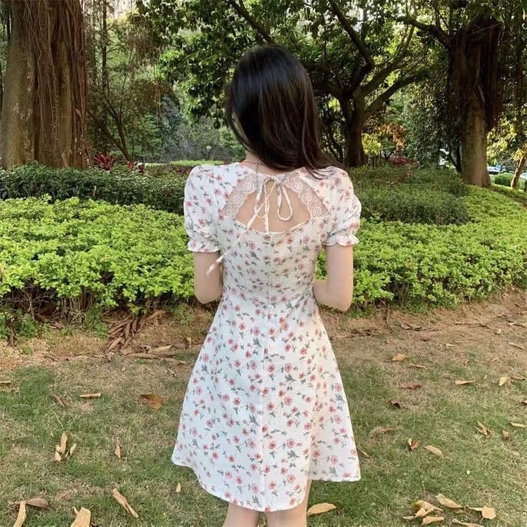 大人ワンピース ロング 上品華やかな花柄パフスリーブワンピース