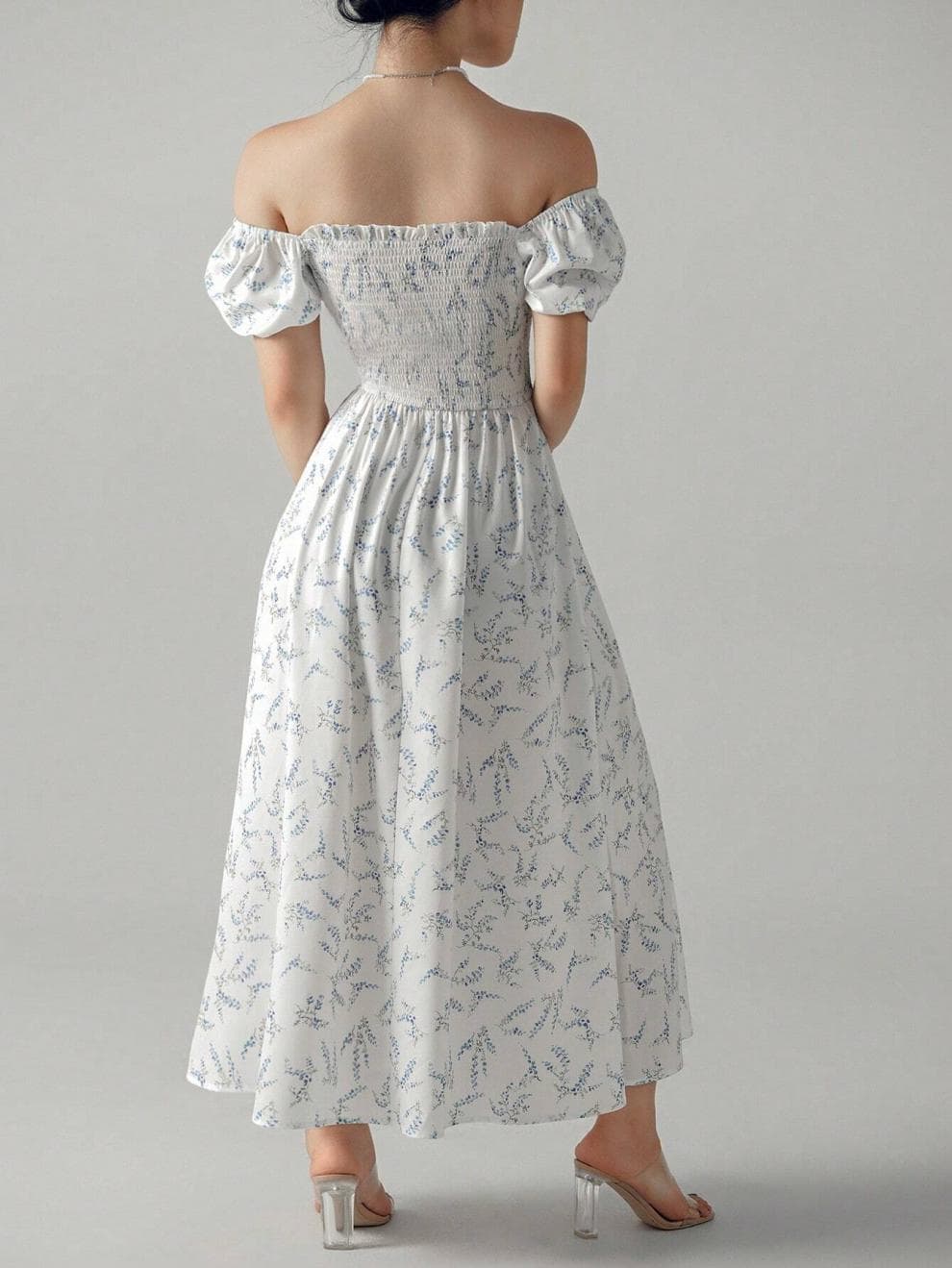 大人ワンピース ロング 花柄シャーリングワンピース