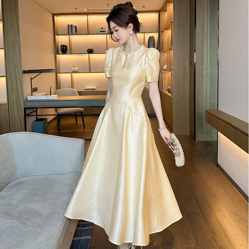 大人ワンピース ロング パール襟付きプリンセスワンピース