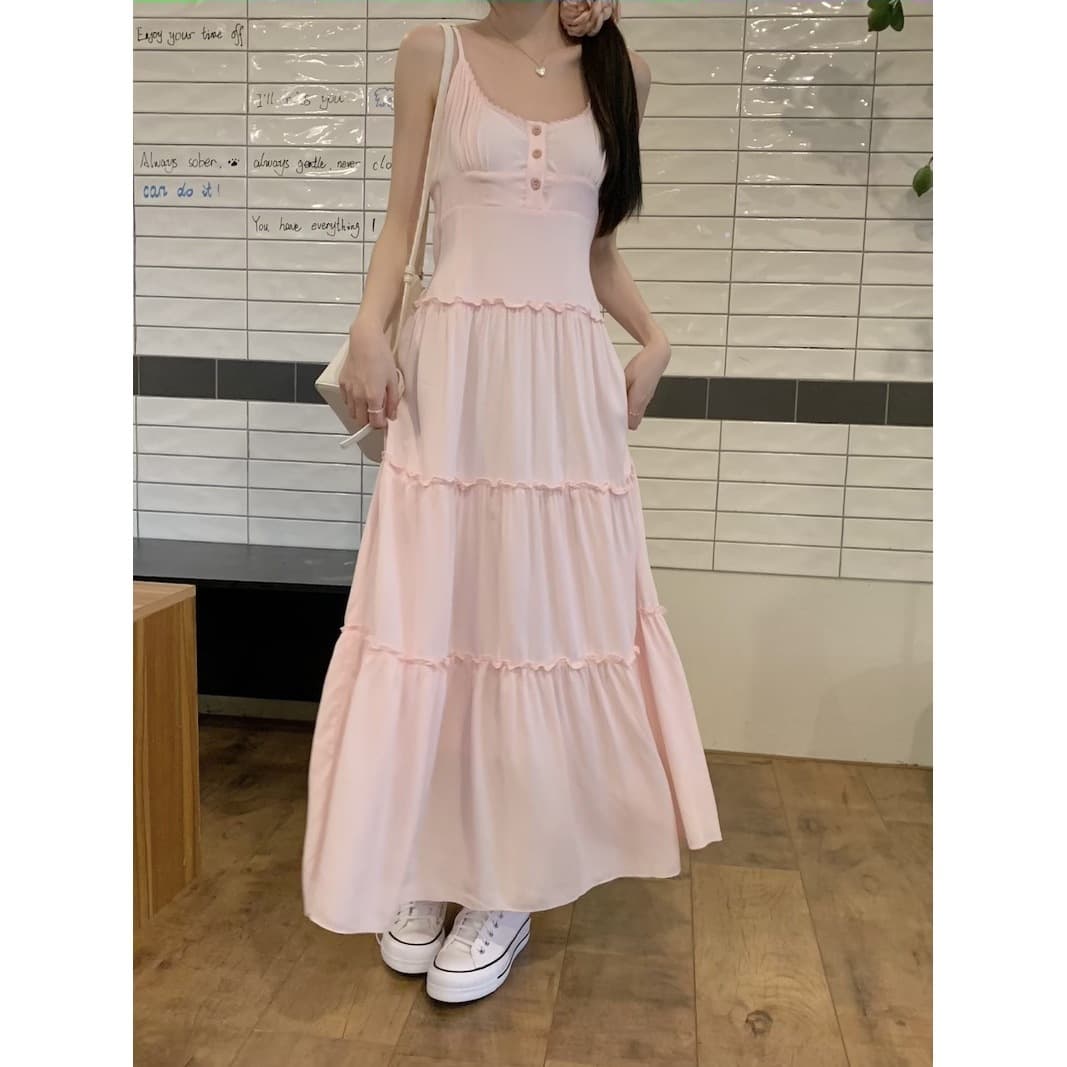 大人ワンピース ロング フリル切替ティアードマキシワンピース