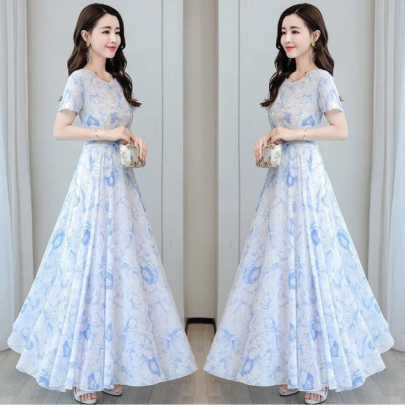 大人ワンピース ロング 花柄フレアロングワンピース