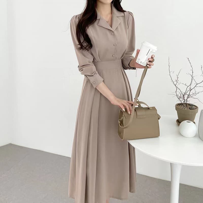 大人ワンピース ロング 上品クラシカルシャツワンピース