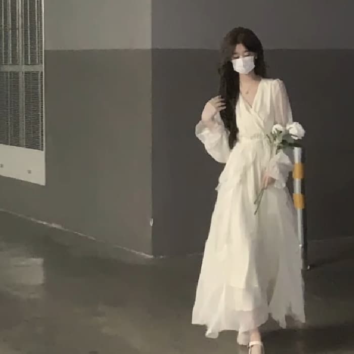 大人ワンピース ロング 上品シアー袖ロング丈ドレスワンピース