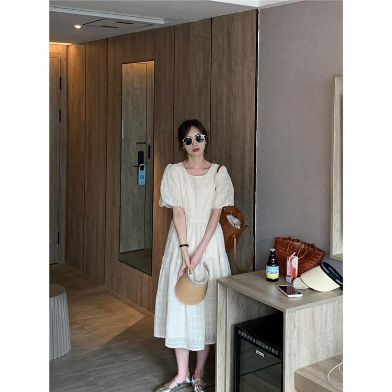 大人ワンピース ロング 優美なティアードフリル袖