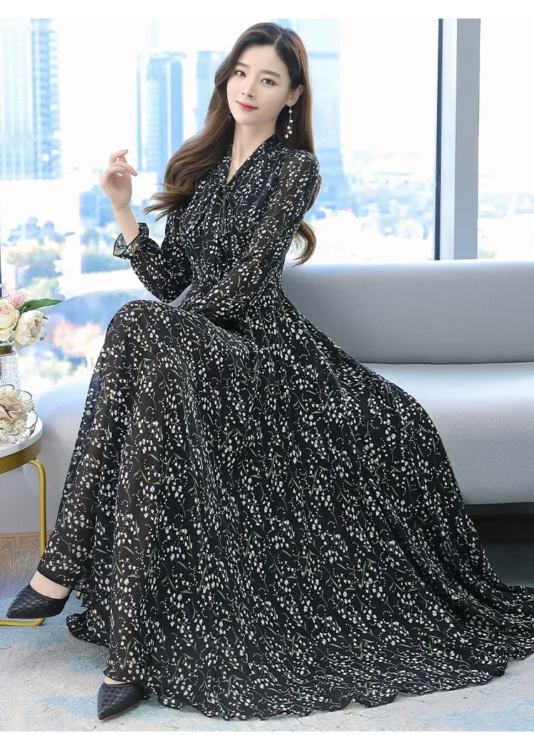 大人ワンピース ロング 花柄フェミニンワンピース