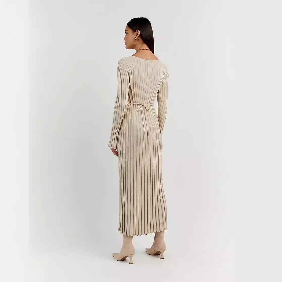 大人ワンピース ロング リブ編みフィット美シルエットワンピース
