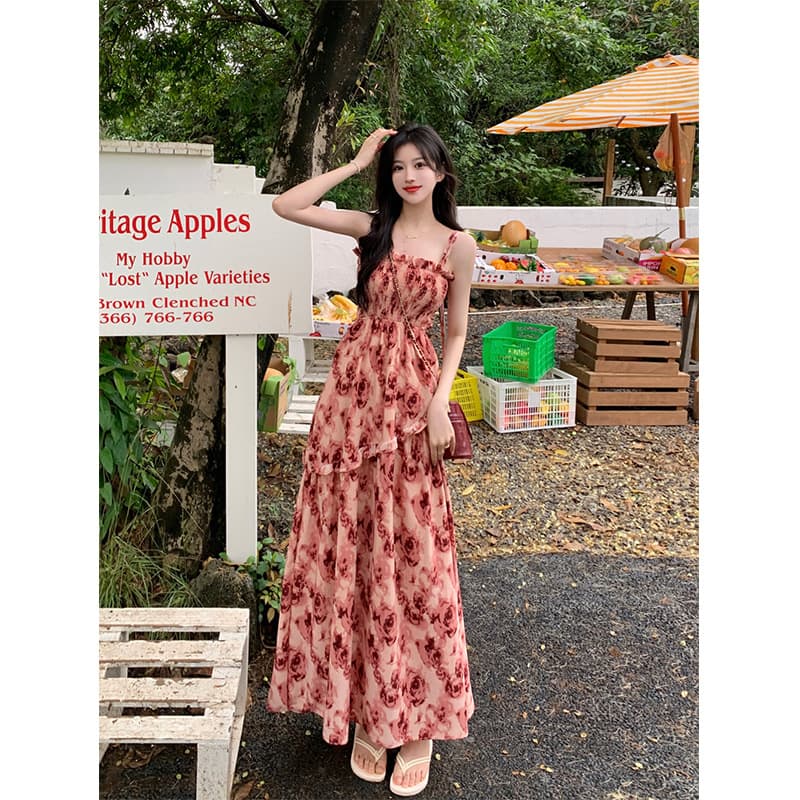大人ワンピース マキシ 大人の花柄キャミマキシワンピース