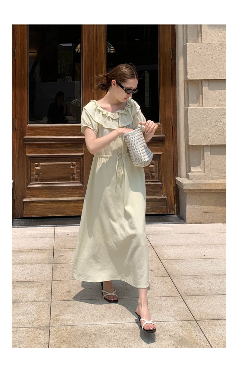大人ワンピース ロング フリルデコルテ リゾートロングワンピース