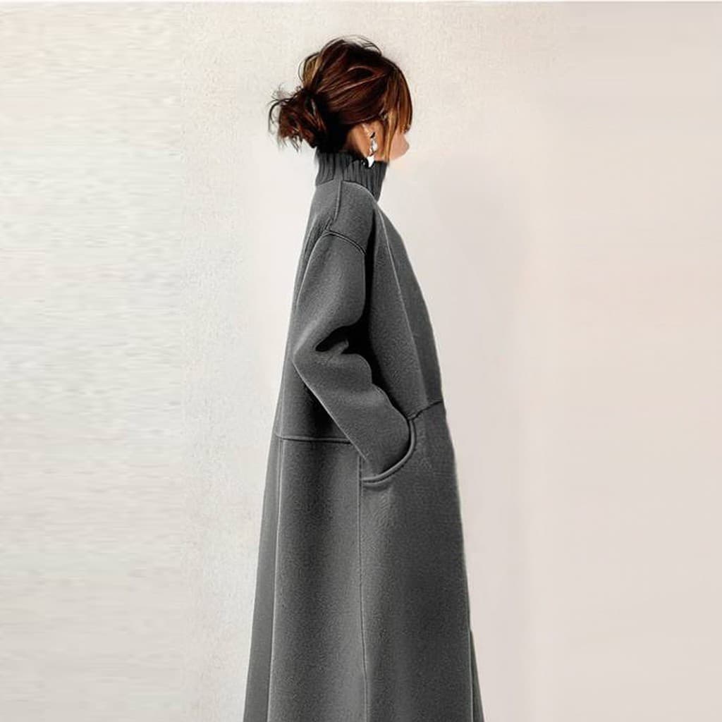 大人ワンピース ロング ゆったりハイネックニットワンピース