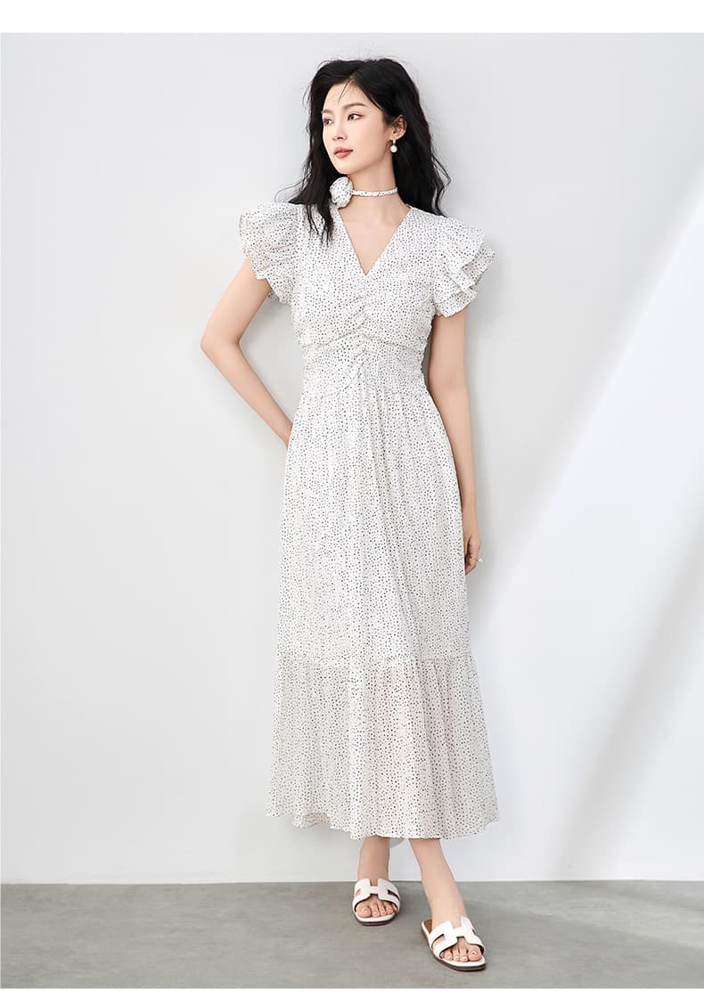 大人ワンピース ロング フリルスリーブロングワンピース