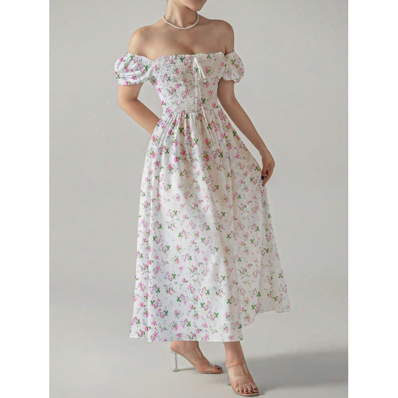 大人ワンピース ロング 花柄シャーリングワンピース